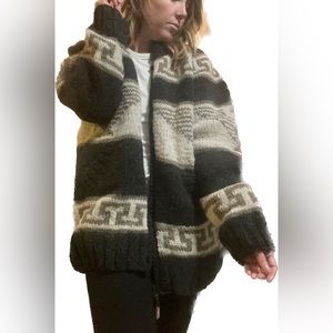 100% Wool Exterior Black & Cream Zippered Sweater by Laundromat/Lost Horizons